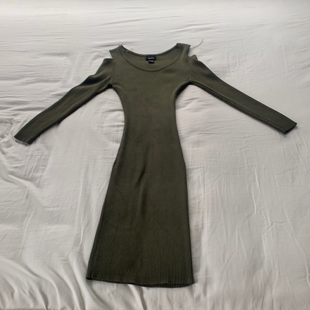 Army green fitted dress